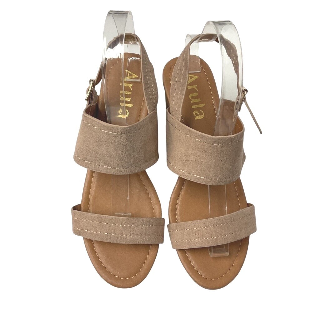 Arula Women's Suede Ankle Strap Platform Cork Wedge Sandals Neutral Size 8 - Picture 5 of 12